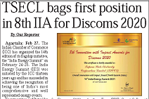 TSECL Bags first position in 8th IIA for Discoms 2020